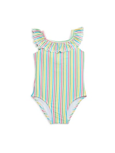 Little Me Babies' Little Girl's Striped Bow Ruffle One Piece Swimsuit In Neutral