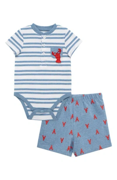 Little Me Babies'  Lobster Bodysuit & Shorts Set In Blue