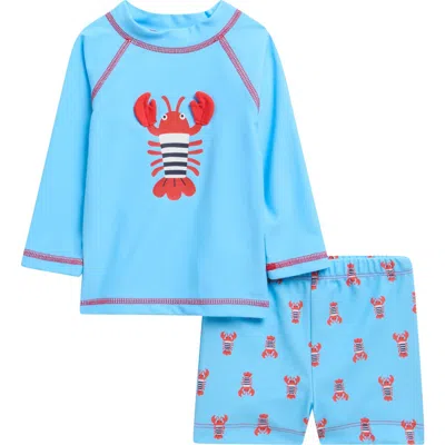 Little Me Babies'  Lobster Rash Guard & Swim Trunks Set In Blue