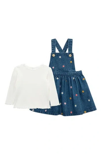 Little Me Babies'  Long Sleeve T-shirt & Floral Denim Dress Set In Blue