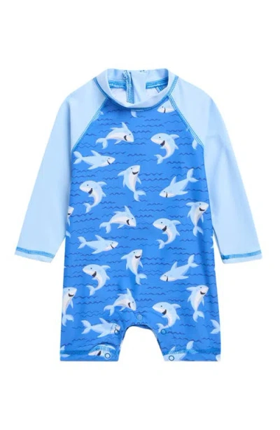 Little Me Babies'  Long Sleeve Upf 50+ One-piece Rashguard Swimsuit In Blue