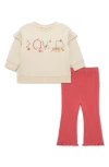 Little Me Loved Sweatshirt & Ribbed Leggings Set In Pink
