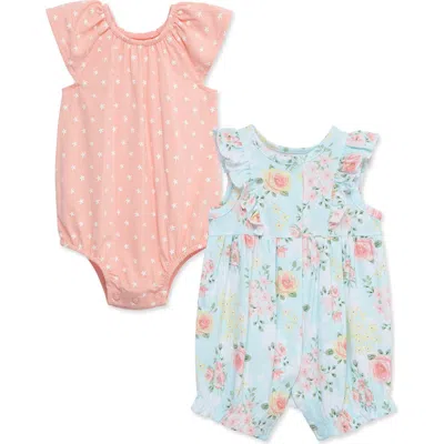 Little Me Babies'  Meadow 2-pack Rompers In Rose