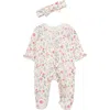 Little Me Meadow Garden Ruffle Cotton Footie & Headband Set In Multi