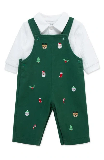 Little Me Babies'  Merry Top & Overalls Set In Green
