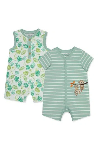 Little Me Monkey Print 2-pack Rompers In Green