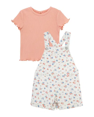 Little Me Kids' Multi Floral Woven Shortall Set In Red