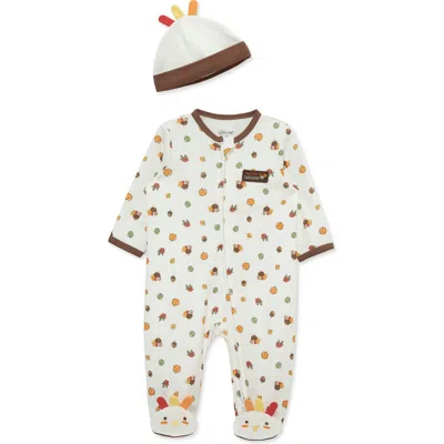 Little Me Babies'  My First Thanksgiving Cotton Footie & Hat Set In White
