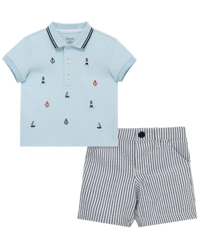 Little Me Kids' Nautical Polo Short Set In Blue