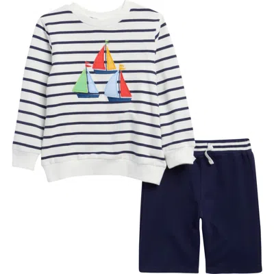 Little Me Babies'  Nautical Stripe Long Sleeve Shirt & Shorts Set In Multi