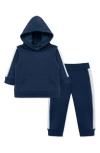 Little Me Navy Fleece Hoodie & Joggers Set In Blue