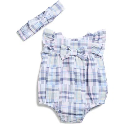 Little Me Babies'  Newport Madras Bubble Bodysuit & Headband Set In Blue