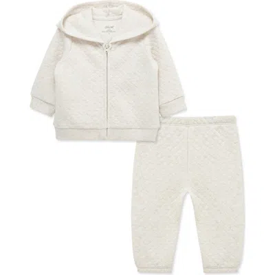 Little Me Babies'  Oatmeal Quilted Hoodie & Pants Set In Neutral