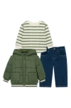Little Me Olive 3-piece Jacket Set In Multi