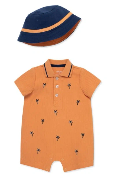 Little Me Babies'  Palm Tree Romper & Hat Set In Orange