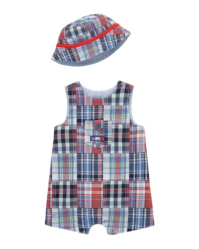 Little Me Kids' Patch Sunsuit & Hat In Blue