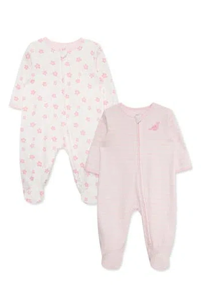 Little Me Babies'  Petals 2-pack Organic Cotton Footie Set In Pink