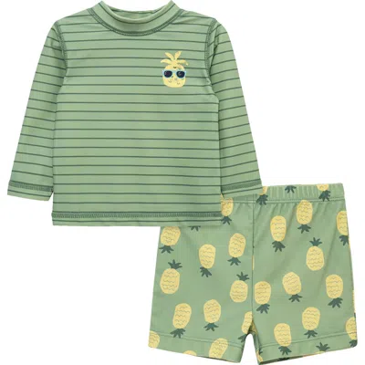Little Me Babies'  Pineapple Long Sleeve Upf 50+ Two-piece Rashguard Swimsuit In Green