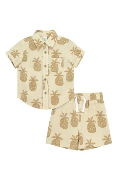 Little Me Babies'  Pineapple Short Sleeve Button-up Shirt & Shorts Set