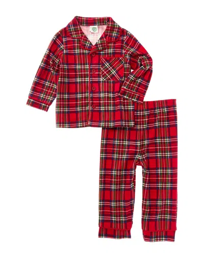 Little Me Plaid Coat Pajama Set In Burgundy