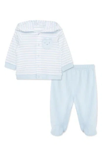 Little Me Babies'  Playful Organic Cotton Cardigan & Pants Set In Blue