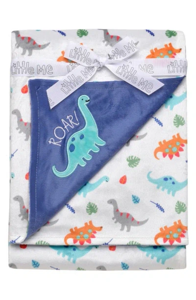 Little Me Plush Embroidered Dino Blanket In Blue