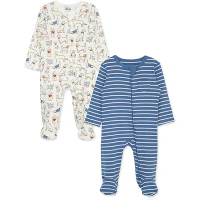 Little Me Babies'  Pup Parade 2-pack Assorted Footies In Blue