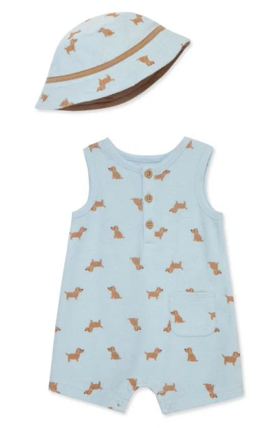 LITTLE ME LITTLE ME PUPPIES ROMPER & HAT SET