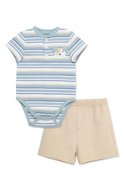 Little Me Babies'  Puppy Appliquè Bodysuit & Shorts Set In Tan