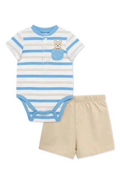 Little Me Babies'  Puppy Bodysuit & Shorts Set In Blue