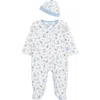 Little Me Puppy Lines Footie & Hat Set In Blue