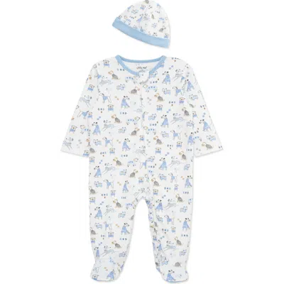 Little Me Babies'  Puppy Lines Footie & Hat Set In Blue