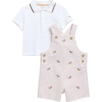 Little Me Babies'  Puppy Polo & Embroidered Shortalls Set In White