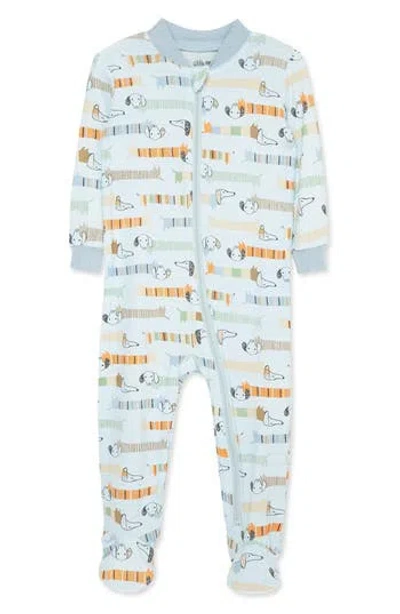 Little Me Babies'  Puppy Print Zip Front Footie In Blue