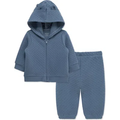 Little Me Babies'  Quilted Hoodie & Joggers Set In Blue