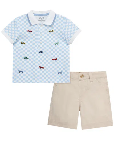 Little Me Kids' Race Car Polo Short Set In Multi