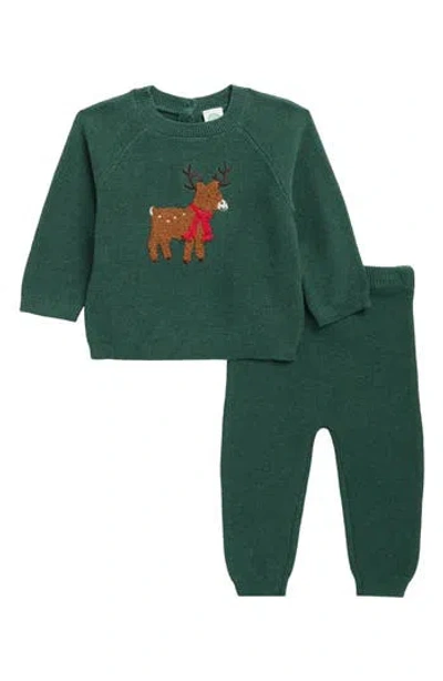 Little Me Babies'  Reindeer Sweater & Joggers Set In Green