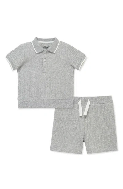 Little Me Babies'  Rib Polo & Shorts Set In Gray