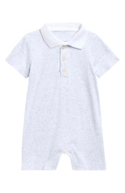 Little Me Babies'  Rib Polo Romper In Gray