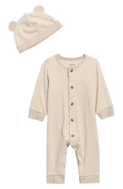 Little Me Kids'  Ribbed Knit Romper & Cap Set In Neutral