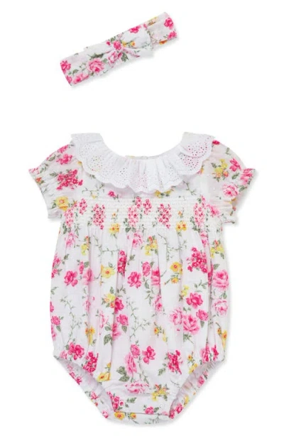 Little Me Babies'  Rose Print Cotton Bubble Romper & Headband Set