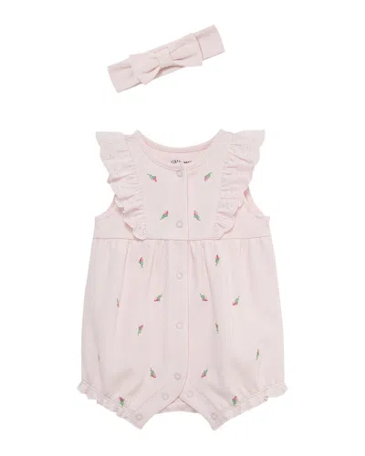 Little Me Kids' Rosebud Romper Hband In Pink