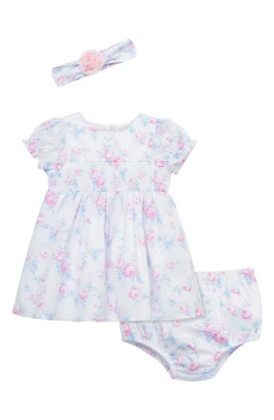 Little Me Babies'  Roses Smocked Puff Sleeve Party Dress, Bloomers & Headband Set