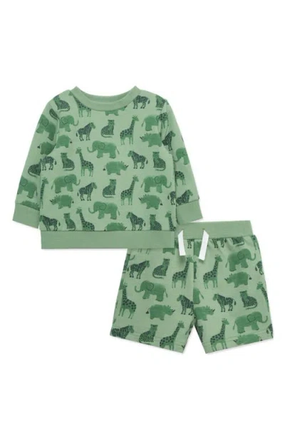 Little Me Baby Boys Safari Cotton Active Sweatshirt & Shorts, 2 Piece Set In Green