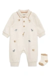 Little Me Safari Polo Romper & Socks Set In Neutral