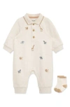 Little Me Safari Polo Romper & Socks Set In Neutral