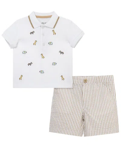 Little Me Kids' Safari Polo Short Set In Neutral