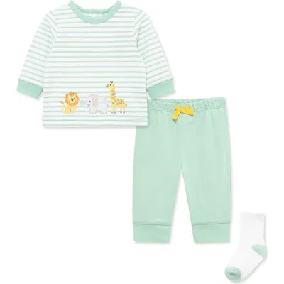 Little Me Babies'  Safari Shirt, Joggers & Socks Set In Green