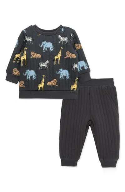 Little Me Babies'  Safari Sweatshirt & Joggers Set In Black