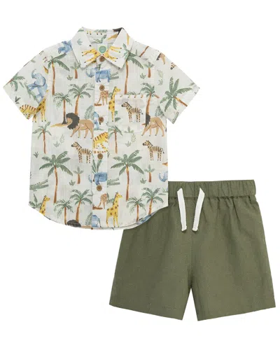 Little Me Kids' Safari Woven Short Set In White